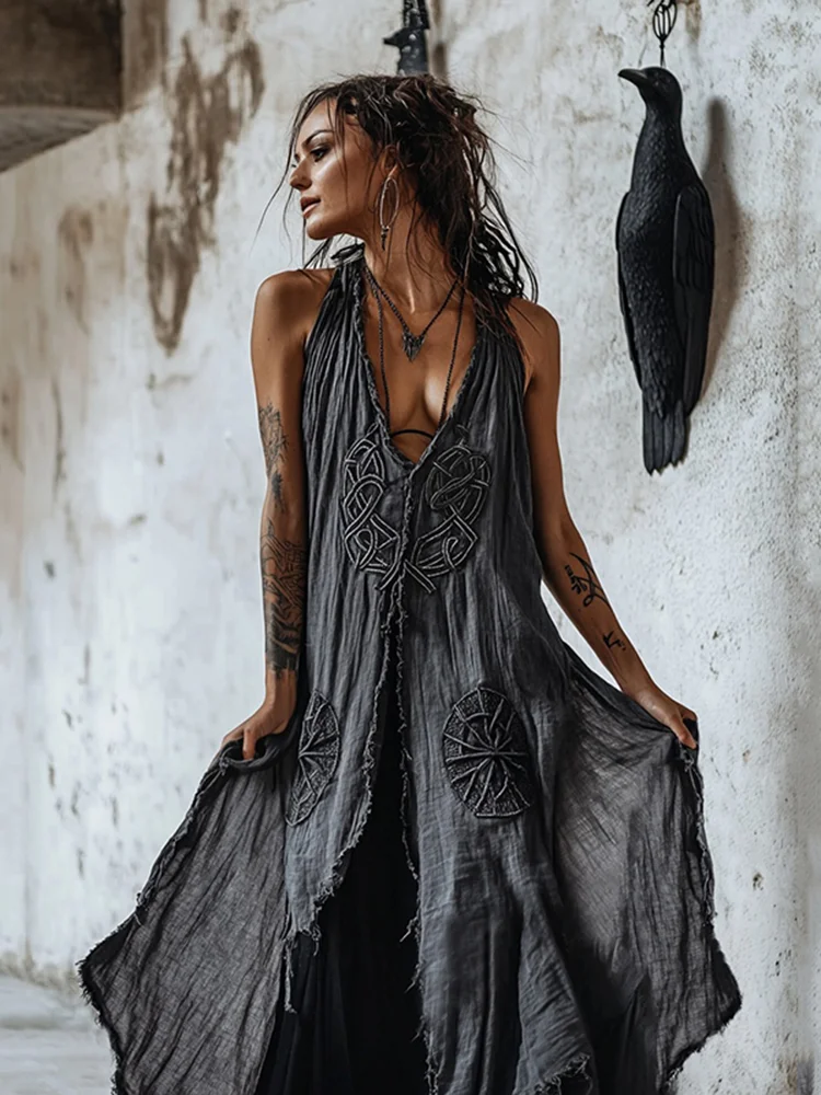 Women's Vintage Tribal Celtic Knot Art V Neck Tank Dress