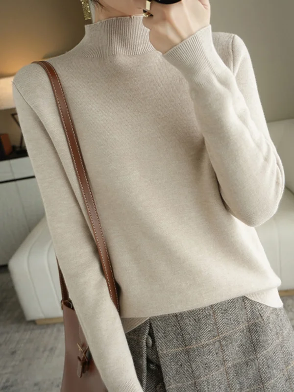 Skinny Solid Color Half Turtleneck Sweater Tops