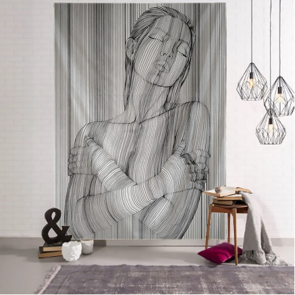 Creative Line Draw Tapestry Wall Hanging Boho Decor Hippie Kiss Psychedelic Wall Tapestry Abstract Carpet Wall Cloth Tapestries