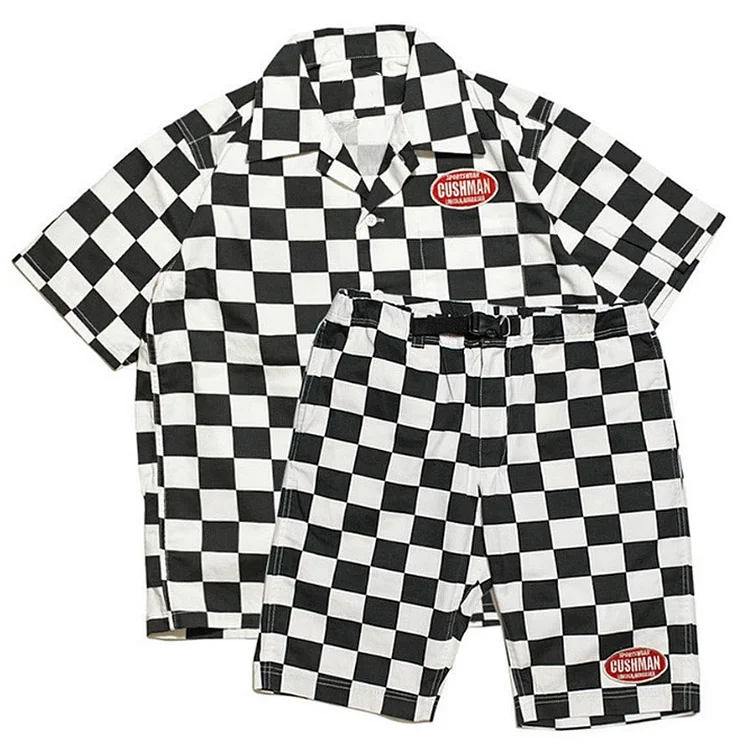 Retro Checkerboard Short Sleeve Shorts Suit