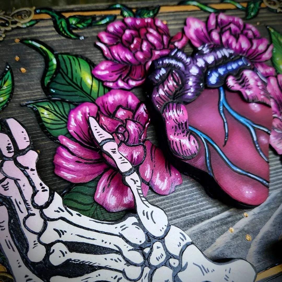 Heart and Skelly hands Hidden Key box