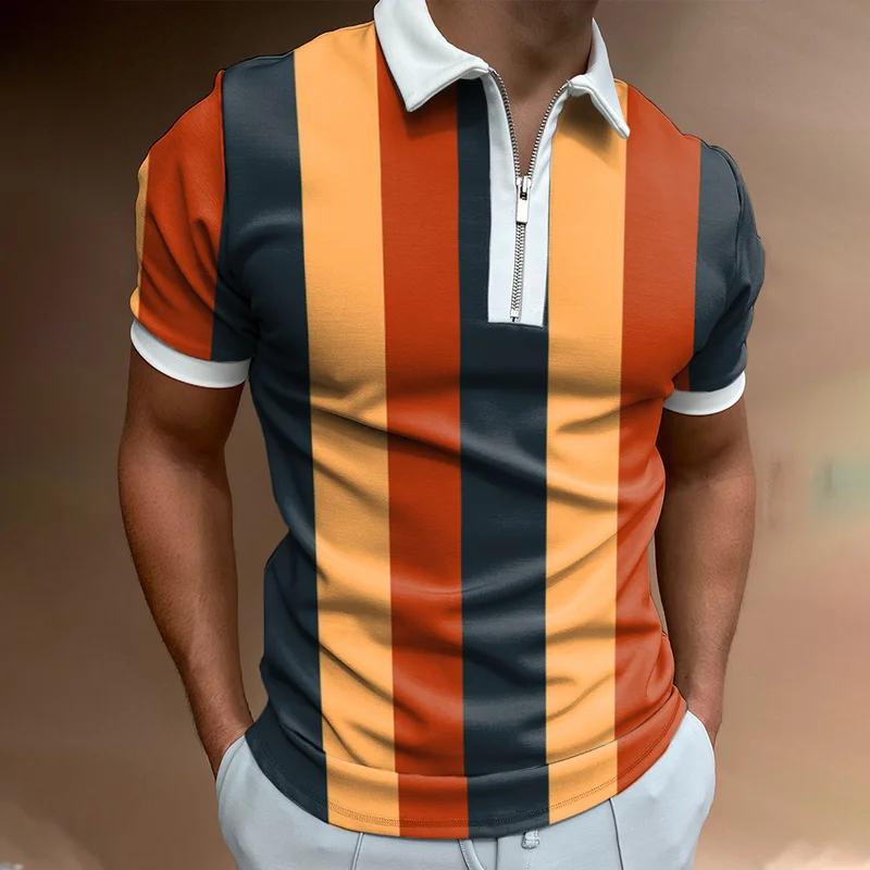 Striped Color Block Short-sleeved Polo Shirt