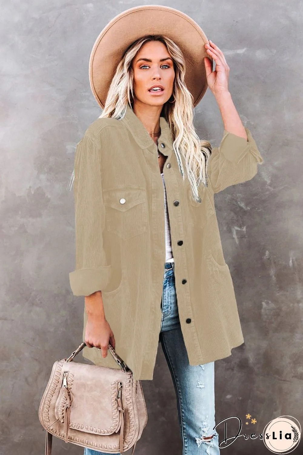 Women Medium-Length Corduroy Coat