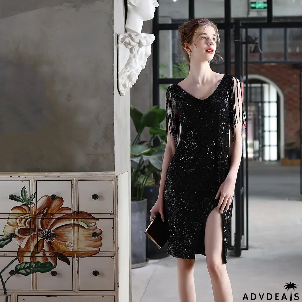 Formal Party Evening Dress Female Sequins Short Dress Party Dress