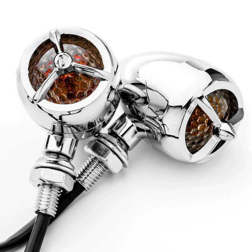 2pc Chrome Heavy Duty Motorcycle Turn Signals Warplane Propeller Engine Blinkers