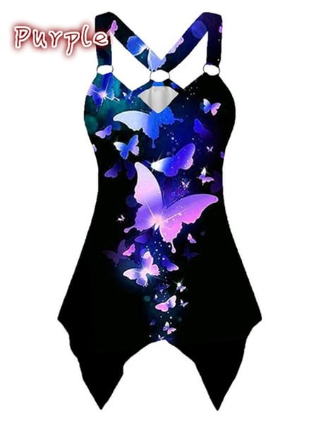 women Plus Size Women's Fashion Butterfly 3d Print Vest Summer Sleeveless V-collar Tank Tops Casual Blouse Tops for Women - Life is Beautiful for You - SheChoic