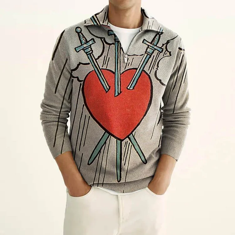 Slim-fit fashion sword pierced heart print jacket