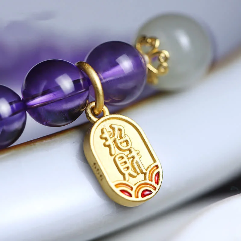 Natural Amethyst Crystal Hetian Jade Healing Charm Bracelet