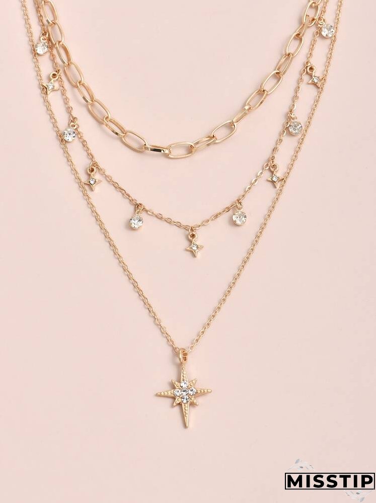 Rhinestone Charm Layered Necklace