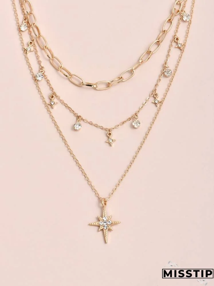 Rhinestone Charm Layered Necklace
