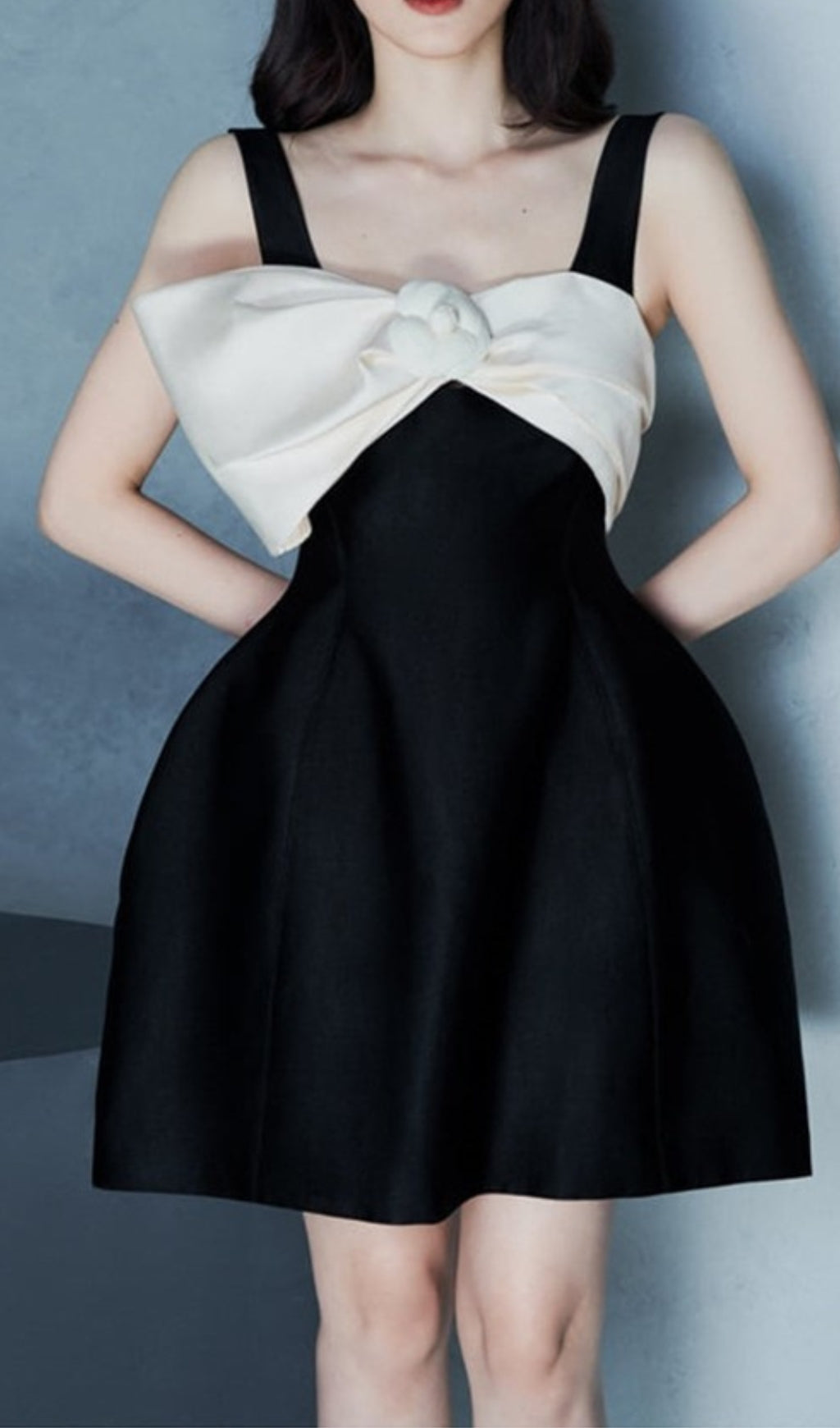 Bow Strappy Midi Dress In Black Flowering Girl