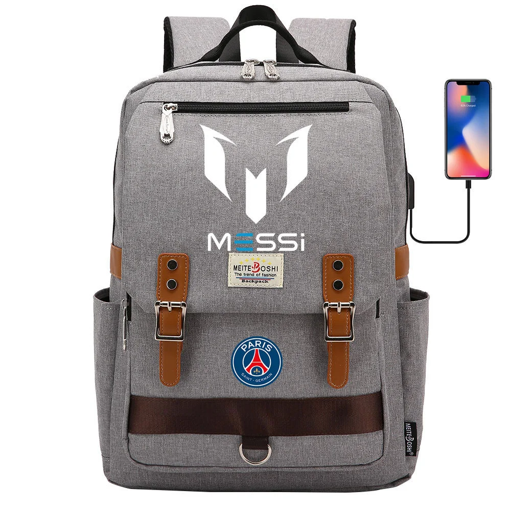 Buzzdaisy Get Ready for School with Lionel Messi-themed Square Backpack featuring USB Charging and Laptop Compartment!
