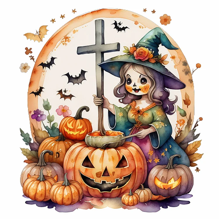 Witch In Pumpkin Patch | Full Square Drill 5D Diamonds | Halloween Diamond  Painting Kit | DIY Witch Rhinestone Emroidery