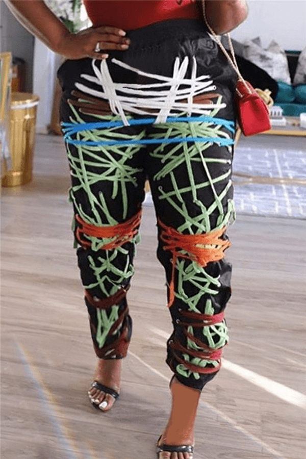 Fashion Casual Plus Size Abstract Print Trousers