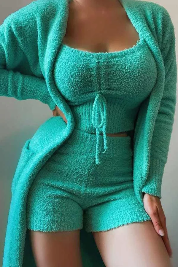 Casual Solid Drawstring Tank Shorts Set