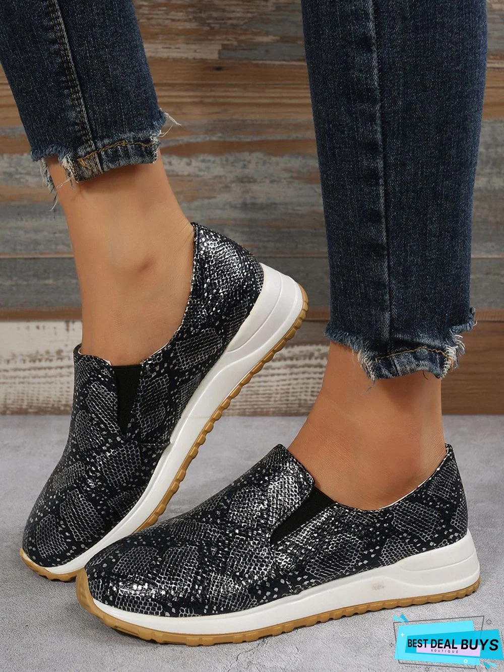 Women's Snakeskin Casual Slip On Sneakers