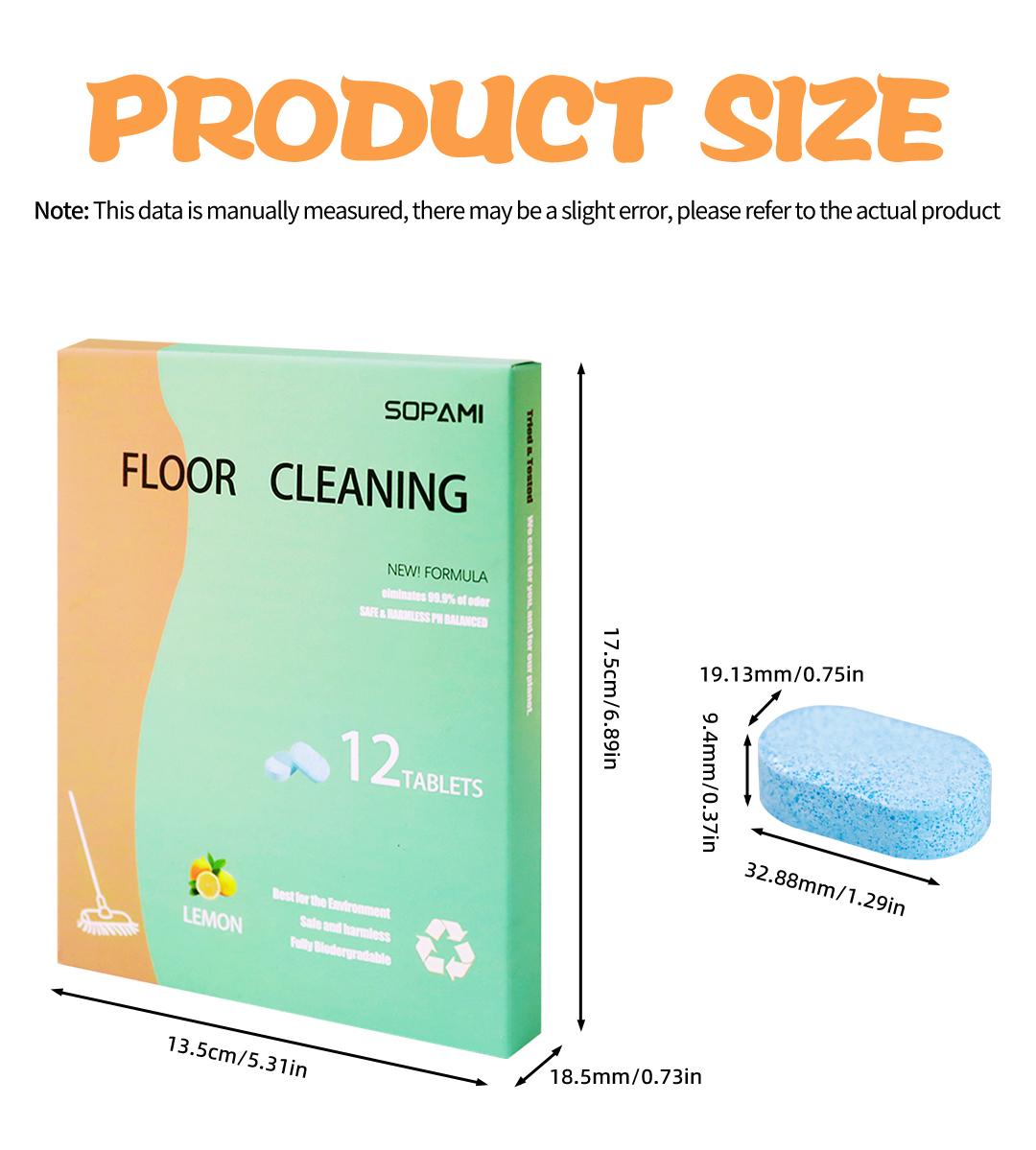 SOPAMI Floor Cleaning Tablets - Safe for Wood Tile Marble Quick Dry No Residue 12 Tablets Lemon Scent
