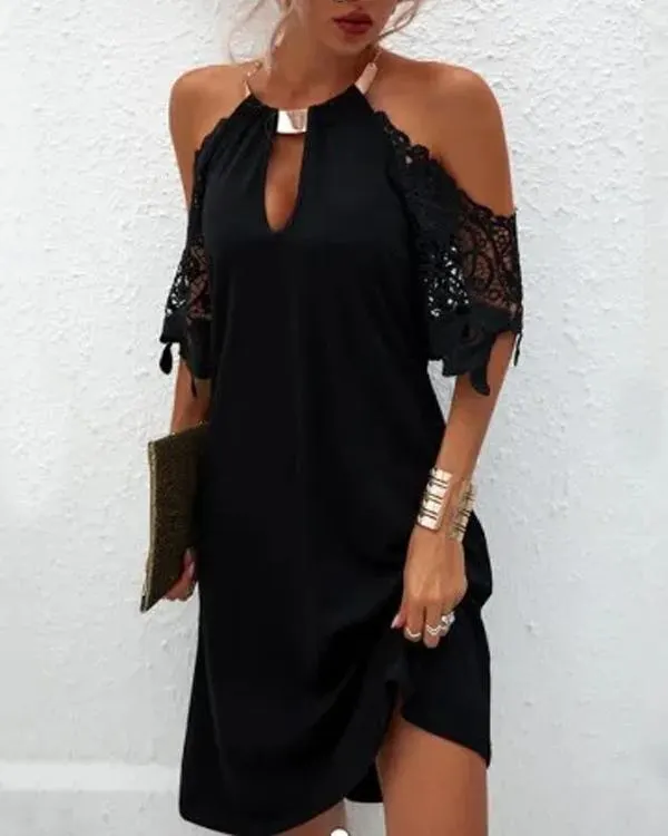 Metal Necklace Hanging Neck Mini Dress