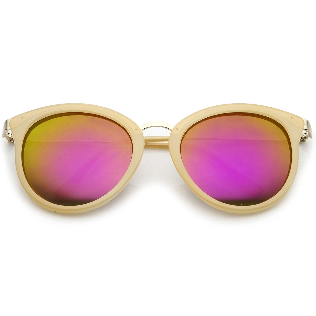 Modern Slim Metal Temple Colored Mirror Lens Cat Eye glasses 54mm