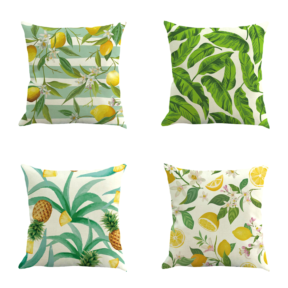 

4x Tropics Fruit Leaves Printed Pillowcase Linen Throw Cushion Decor Covers, 501 Original