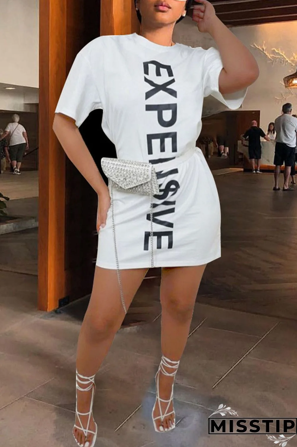 Black Casual Street Print Patchwork O Neck T-shirt Dress Dresses