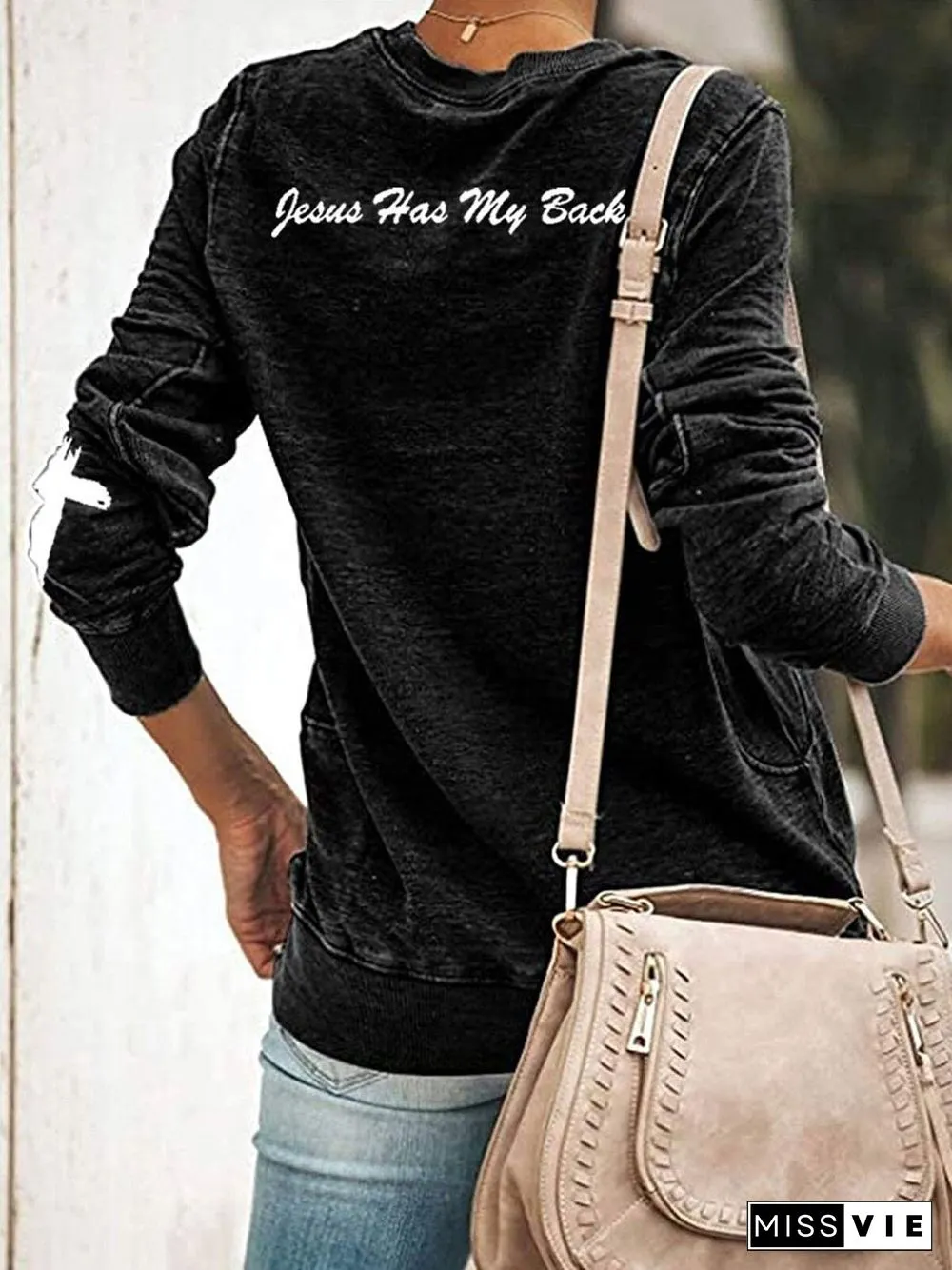 Women's Blessed Love Heart Print Casual Sweatshirt