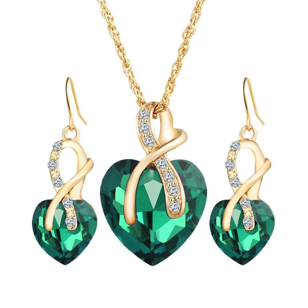 

Women Zircon Heart Pendant Drop Earrings Necklace Jewelry Set (Army Green), 501 Original