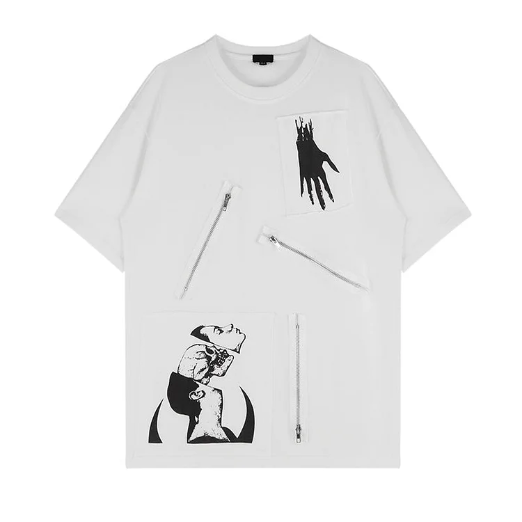 Dawfashion Techwear Streetwear-Summer Darkwear Personality Patch Graffiti Design Shirts-Streetfashion-Darkwear-Techwear