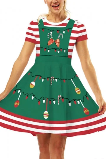 Funny Print Christmas Dress With Short Sleeve-elleschic