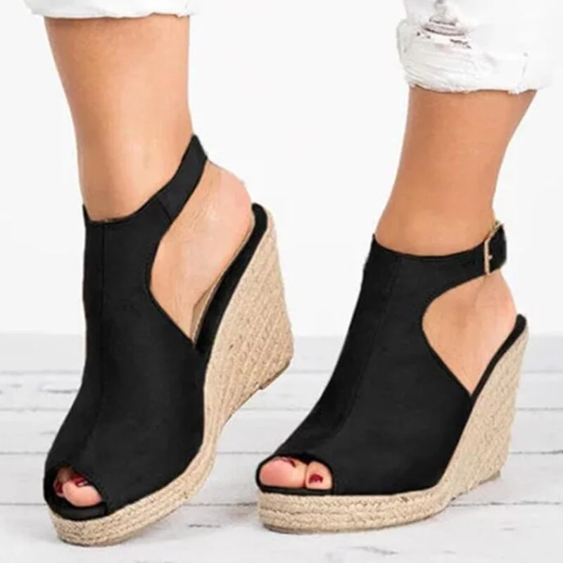 Women's Sandals Cane Hemps Platform High Heels Ladies Shoes 2021 Peep Toe Back Lace up Wedges Female Footwear Summer Woman Pumps