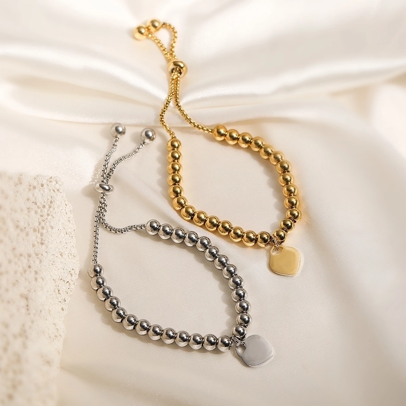 Retro Minimalist Heart Shape 304 Stainless Steel Ball Chain Bracelets In Bulk