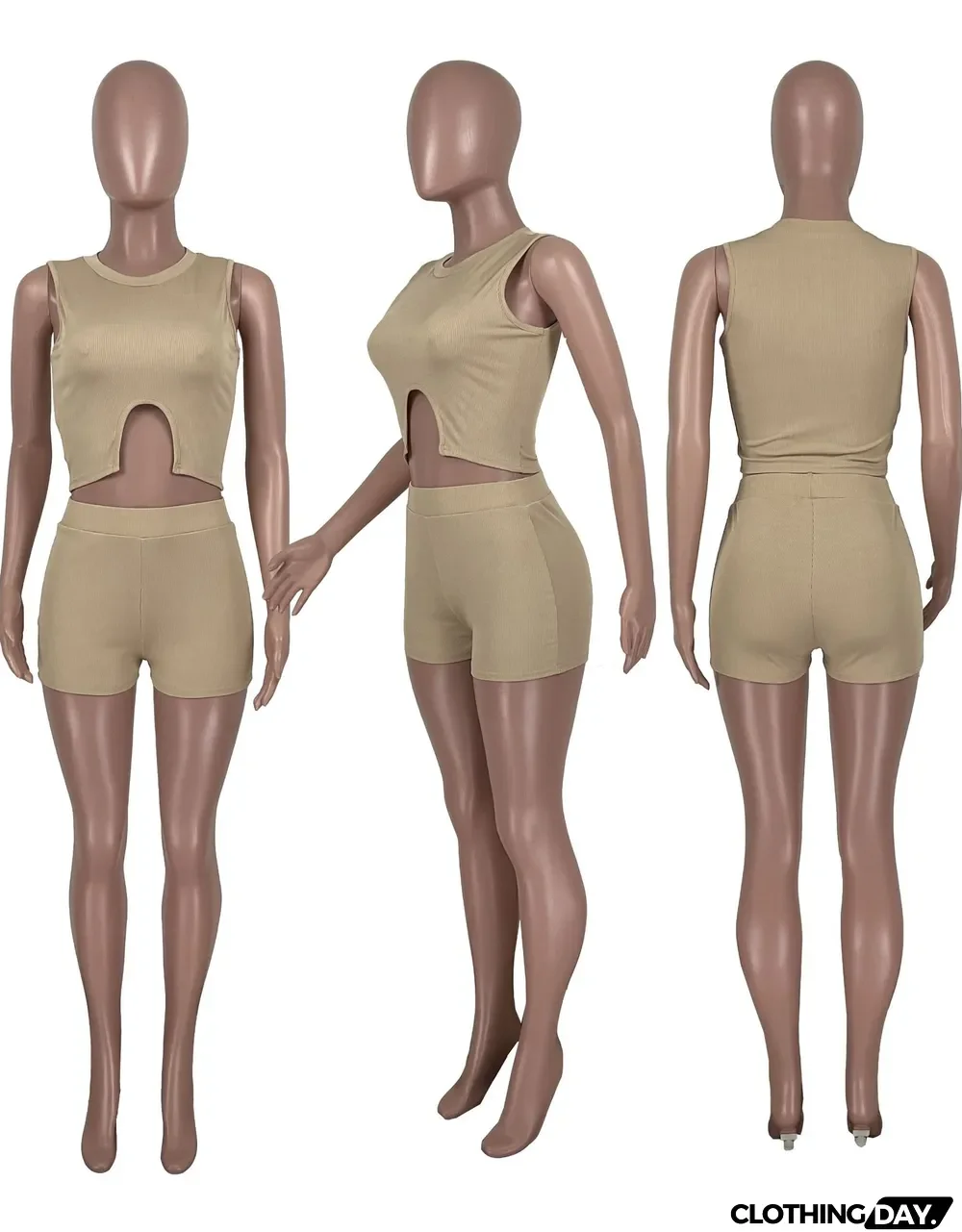 Solid Sleeveless Two Piece Shorts Sets