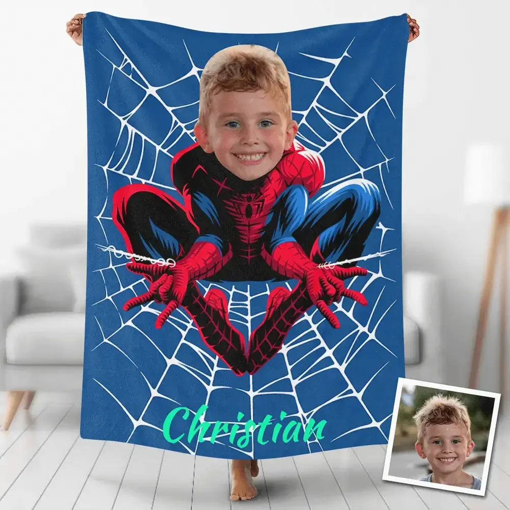 Custom Photo Blankets Personalized Photo Blanket Fleece Spiderboy Spining Painting Style Blanket