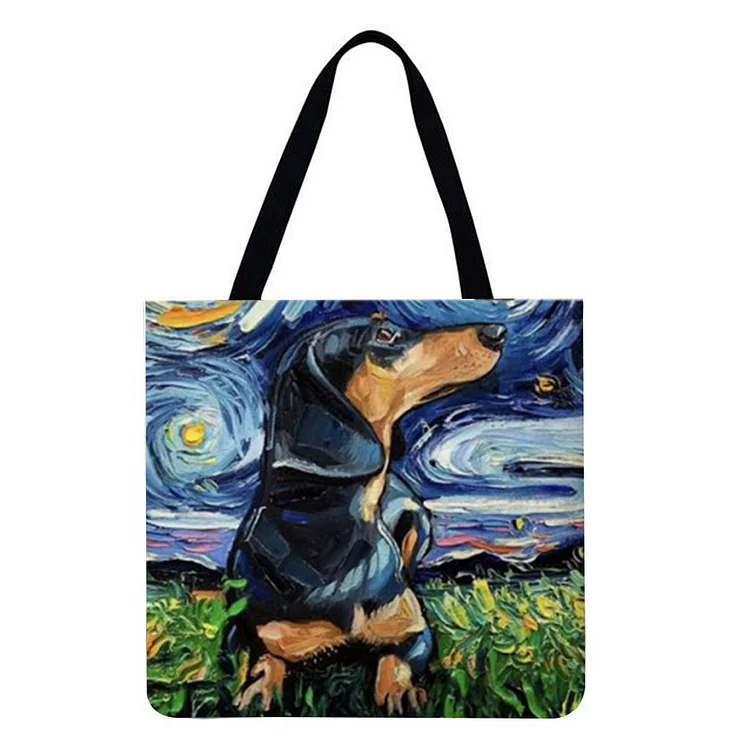 Linen Eco-friendly Tote Bag -  Van Gogh/Starry Sky Animal Dog