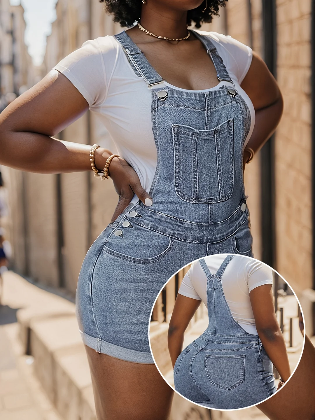 Ladies Pocket Slim-Fit Denim Strap Short | IFYHOME