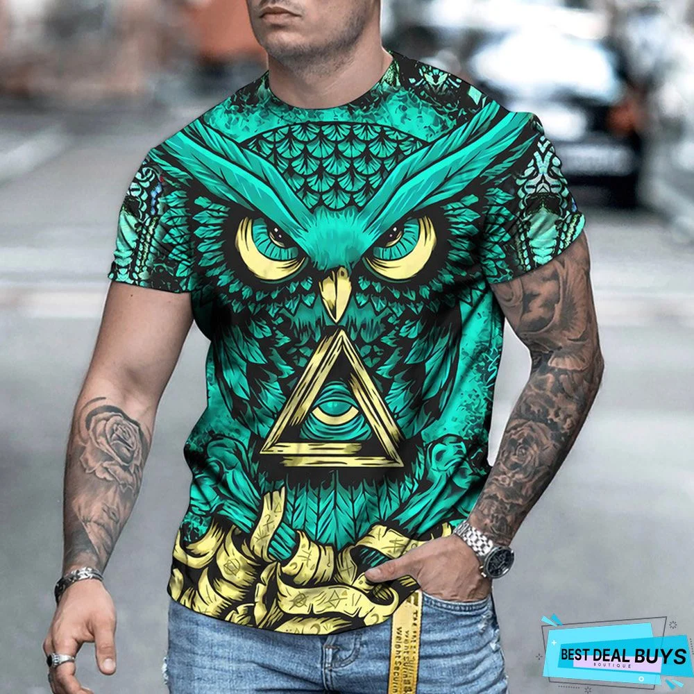 Men's Fashion Animal Series Printed Round Neck Short Sleeve T-Shirt