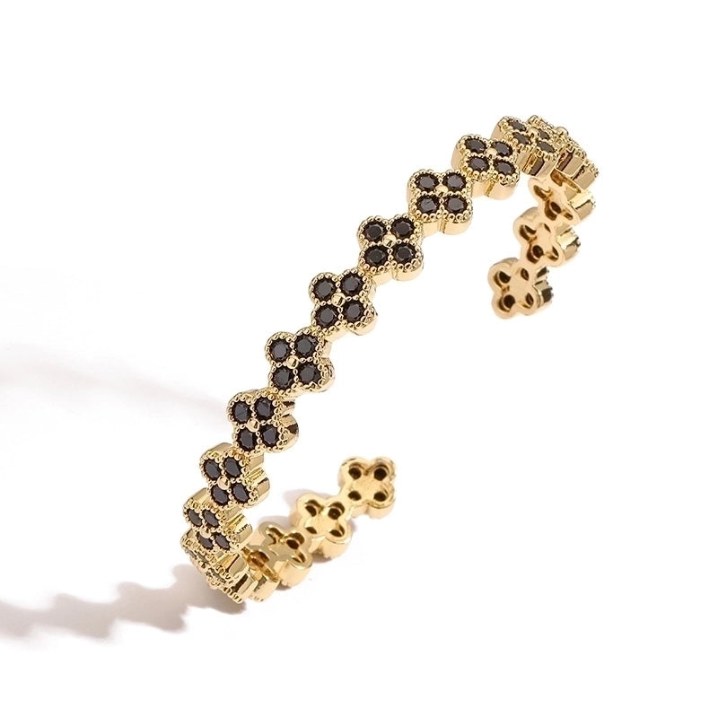 Affordable Luxury Fashion Copper Inlaid Color Diamond Clover Open Adjustable Bracelet Female Niche High Sense Flower Petals Bracelet