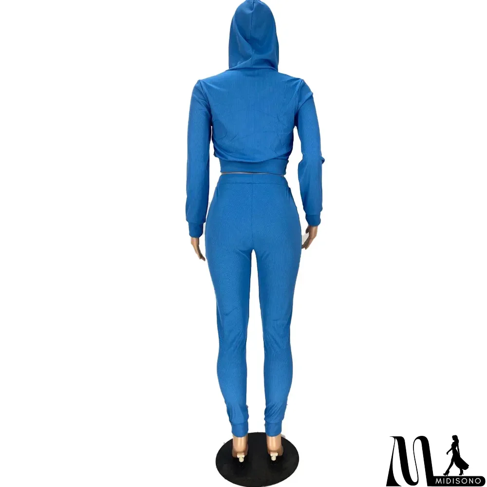 MidiSono - Autumn Knitted Solid Stretchy Hoodie Sweatpants Two Piece Set