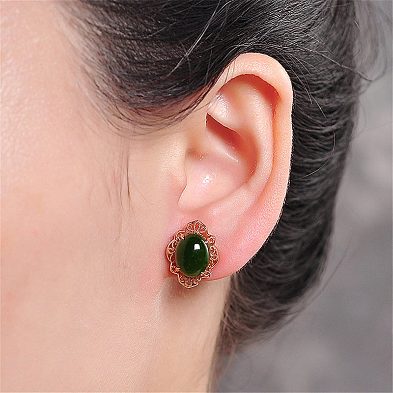 Chinese Natural Jade Green Hand-carved Drop Earrings Fashion Boutique Jewelry Men and Women Earrings Popular Gifts