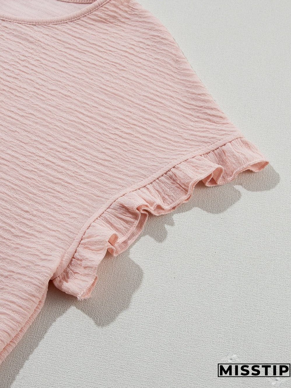 Light Pink Textured Ruffle Sleeve Elegant Blouse