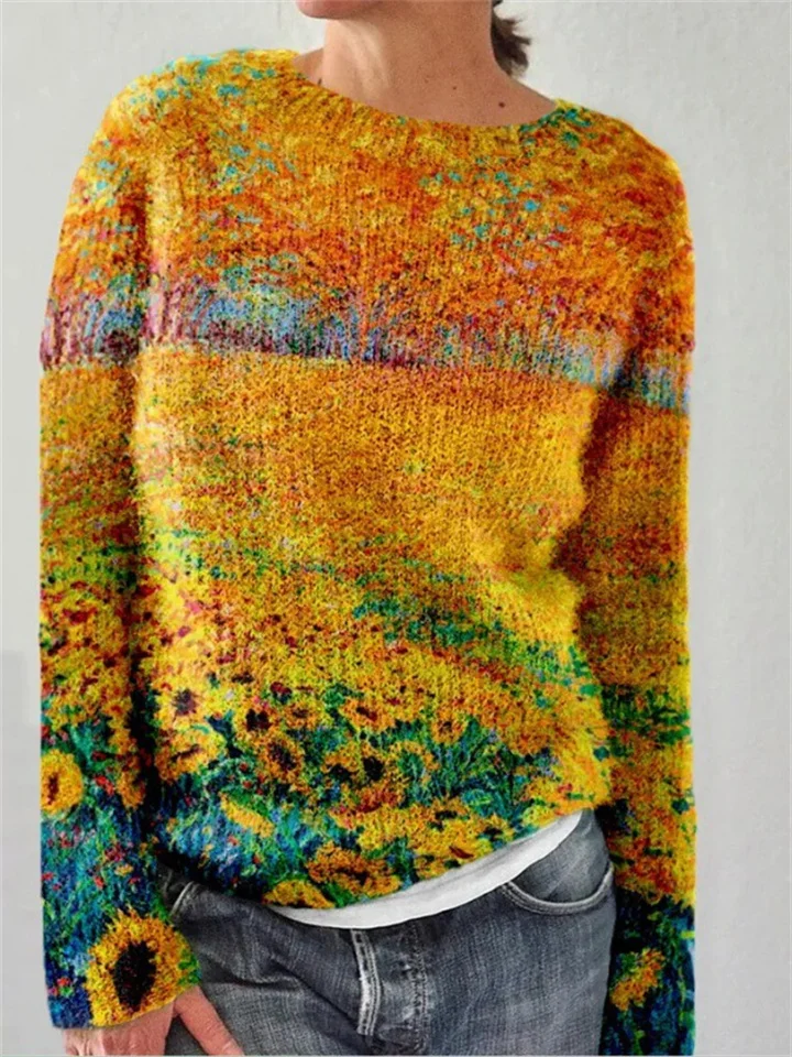 3D Printing Women's Flower Pattern Sweater Loose Long-sleeved Tops-JRSEE