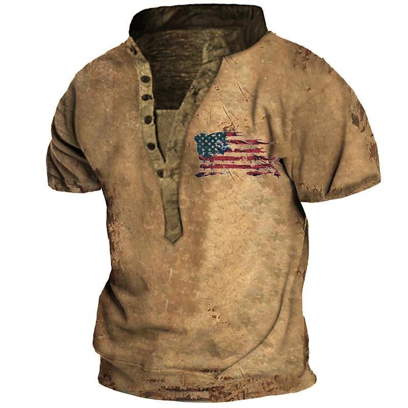 Men's Printed Front Button Short Sleeve T-shirt