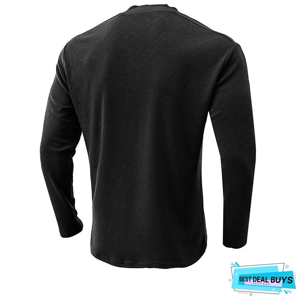 Men's Henley Shirt Tee Plain Henley Street Vacation Long Sleeve Button Pocket Clothing Apparel Basic Designer Modern Contemporary