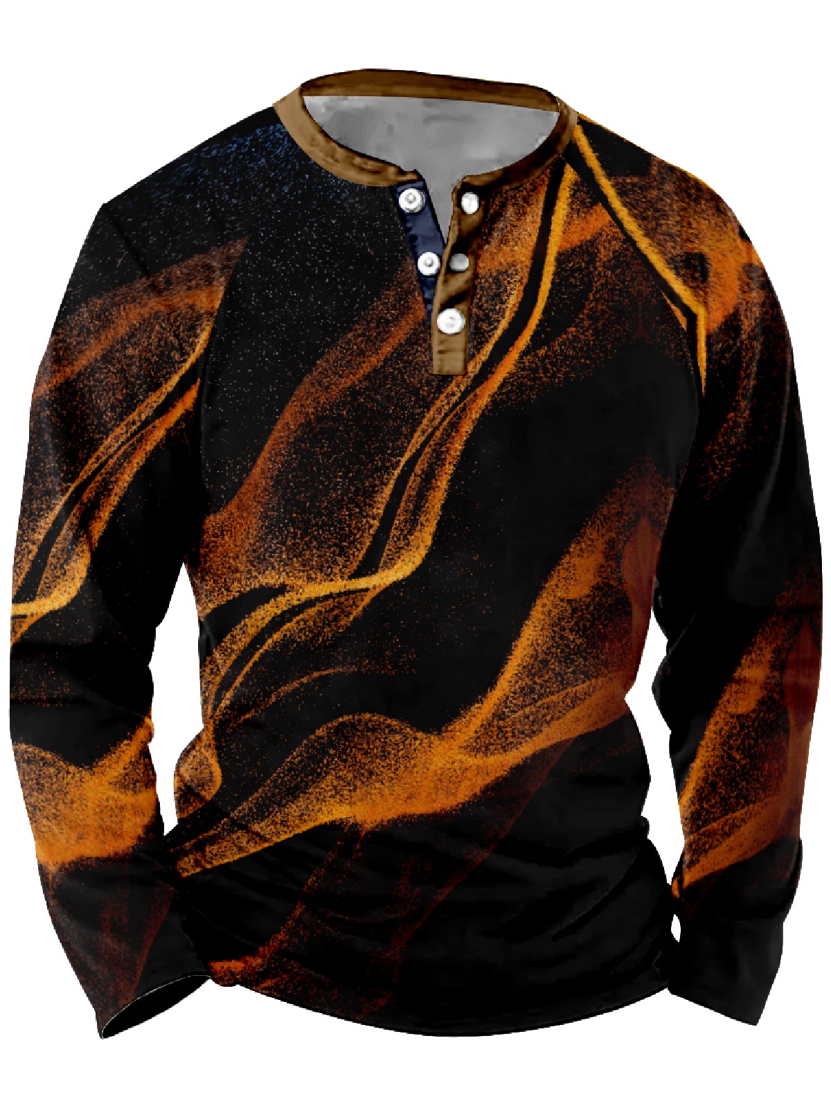 Men's Sparkling Wave Waffle Button Polo Long Sleeve T-Shirt PLUSCLOTHESMAN