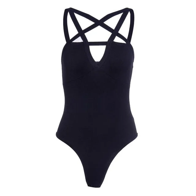 Sexy Hollow Out Star Bodycon Black Bodysuits