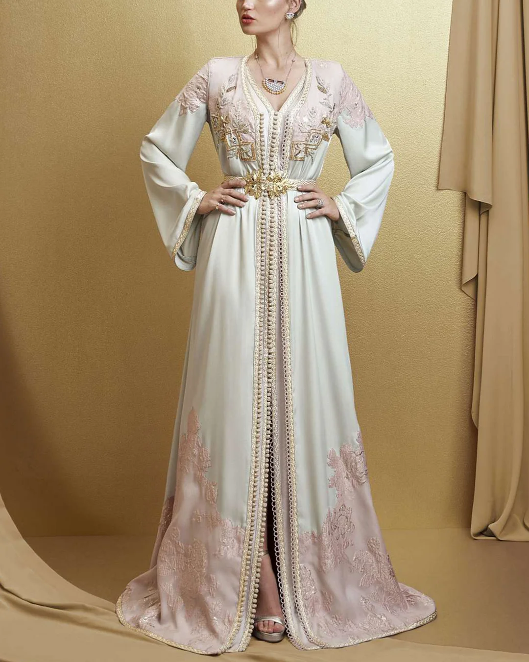 Gold embroidered elegant swing dress