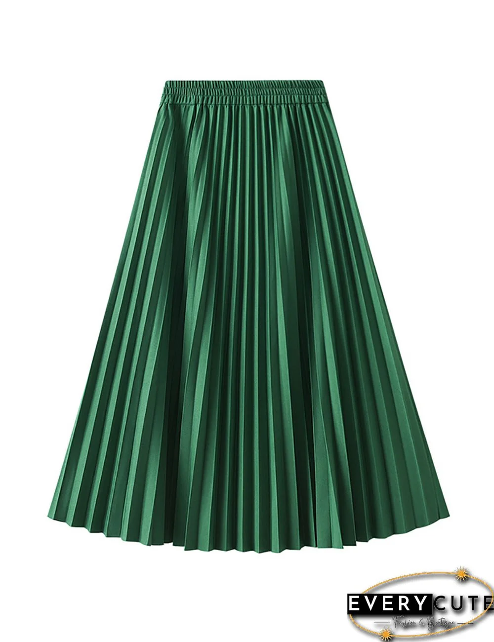 Green Drape Pleated High Waist A-line Maxi Skirt
