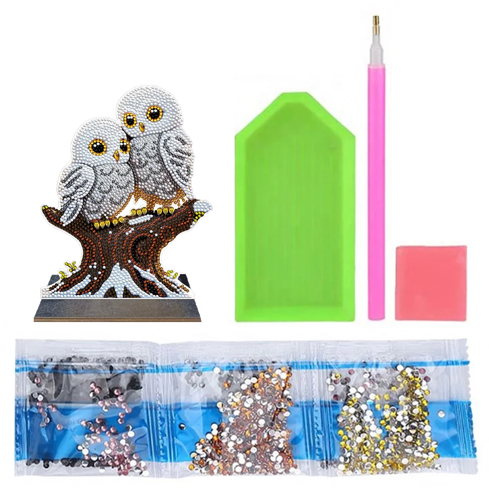 DIY Winter Owl Wooden Single Side Crystal Painting Desktop Kit Diamond Painting Desktop Decor