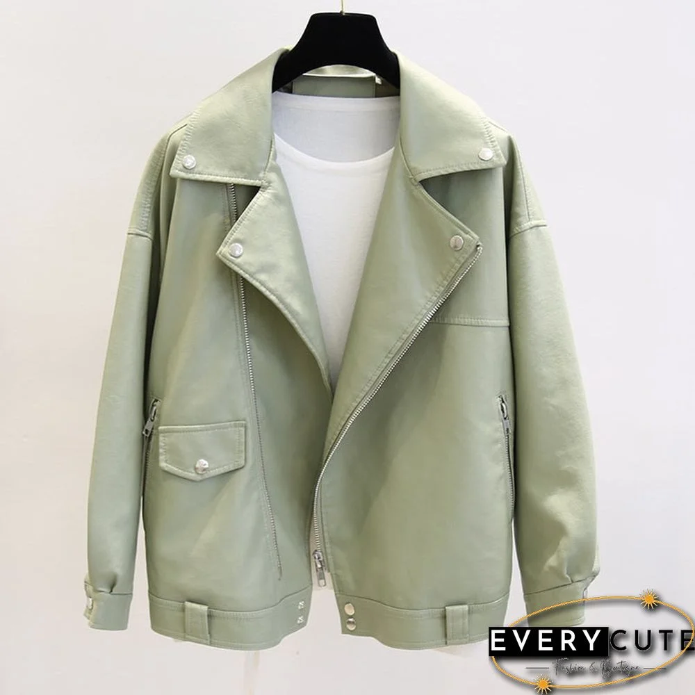 Fitaylor Autumn Women Faux Leather Jacket Casual Loose Soft Pu Motorcycle Punk Leather Coat Female Zipper Rivet Outerwear