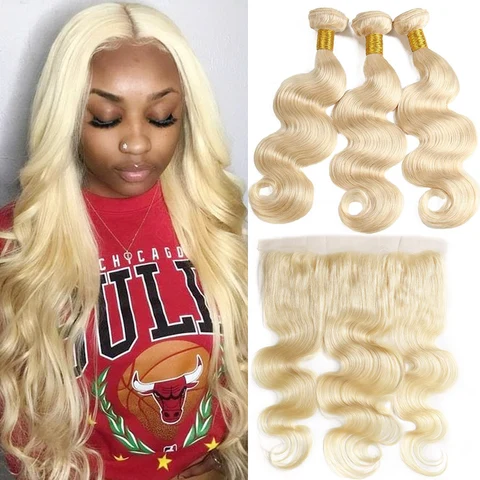 12A 3PCS + 13X4/13X6 Transparent Lace Frontal Body Wave #613 Bundles With Transparent Lace Frontal 
